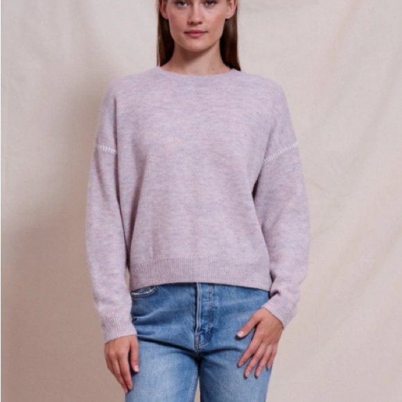 Sundry CREW SWEATER WITH BASEBALL STITCHING IN ICONIC PINK XS - Picture 1 of 8
